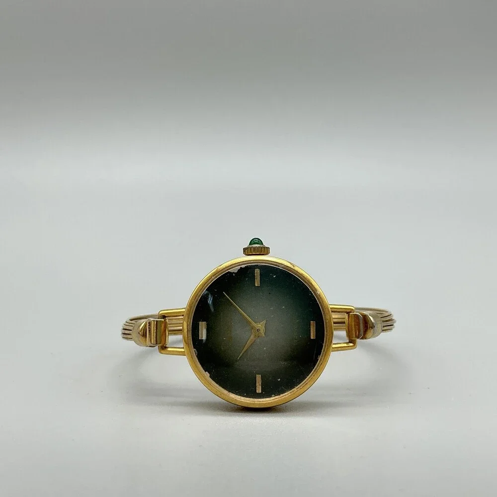 Vintage De Vecci Womens Watch 27mm Green Dial Gold Tone Bangle Manual Wind 6